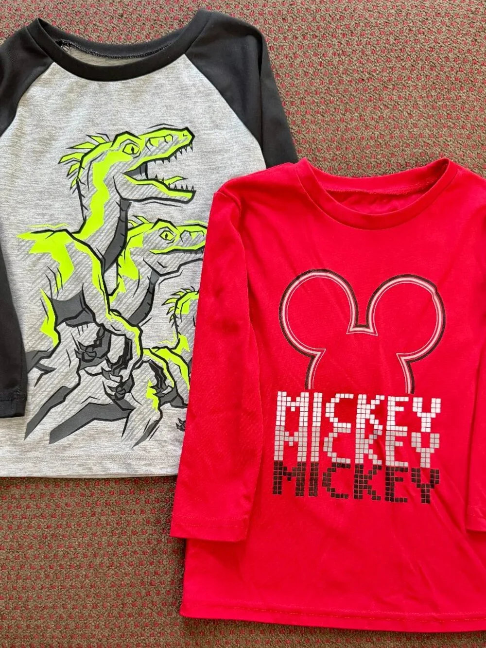 Jumping Beans Active 2T Long Sleeve Tees Lot of 2 Mickey Mouse + Neon Dinos